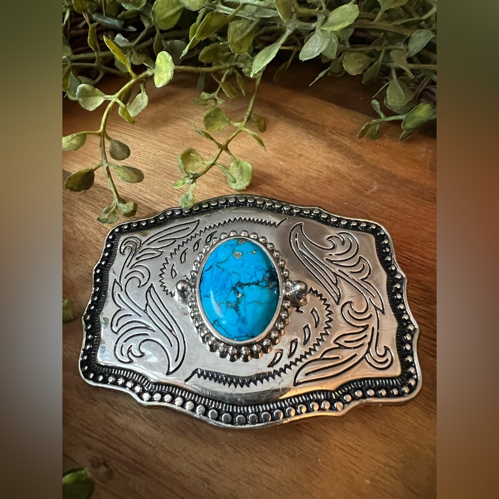 Faux Turquoise Southwest Hippie Boho Western Cowgirl Vintage Belt buckle USA